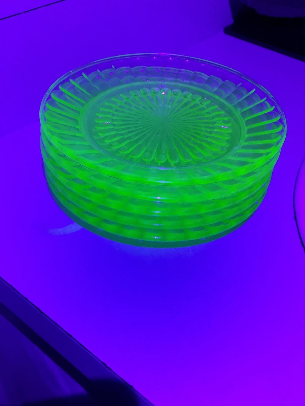 Vintage Uranium Amazing Bright Glow Set of Five 5 Side Plates 6" Across Diameter